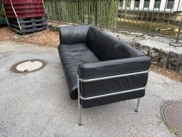 Ledersofa schwarz Interio 3 Sitzer - corbusier like