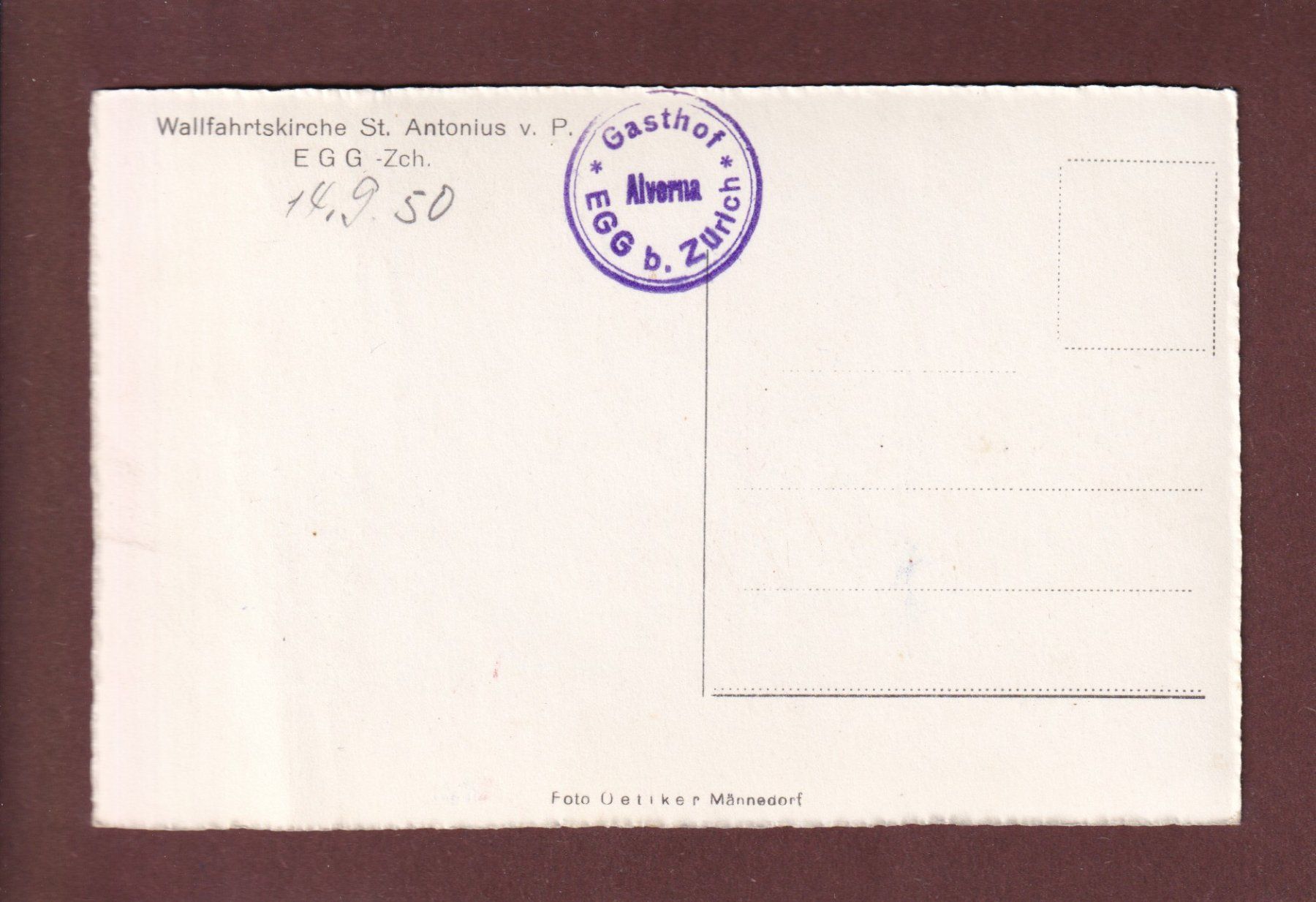 Ansichtskarten: EGG (ZH) - Wallfahrtskirche St. Antonius - 1950 – Gebraucht aus Pully von nicecards-shop 1