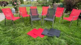 Gartenstühle aus Edelstahl, Set mit 8 Stühlen, rot / schwarz