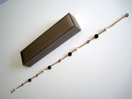 Collier Mimi Milano or rose, agate noir perles et améthystes