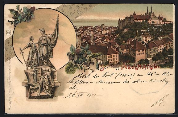 Cartes postales: Litho Neuchatel, Stadtansicht und Republ – D'occasion à Berlin par bartko-reher