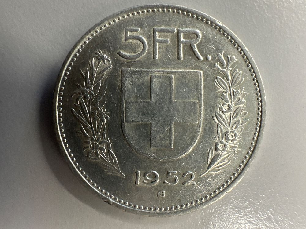 5 Fr. Silber Schweiz 1952 (Gebraucht) in Herisau für CHF 47 – mit ...