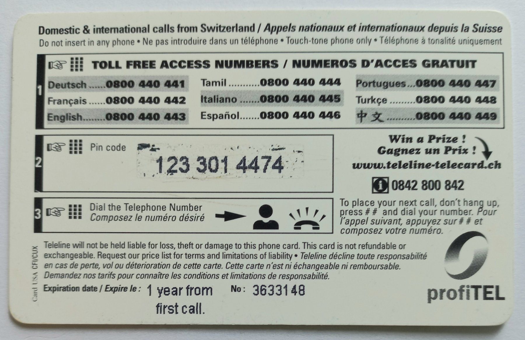 Schede telefoniche: Teleline Switzerland - Gin and It - CH – Usato da Niederuzwil venduto da lubimaja 1