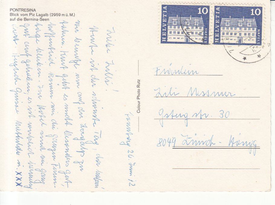 Cartoline postali: Pontresina 1972 – Usato da Bürglen TG venduto da StampGraf 1