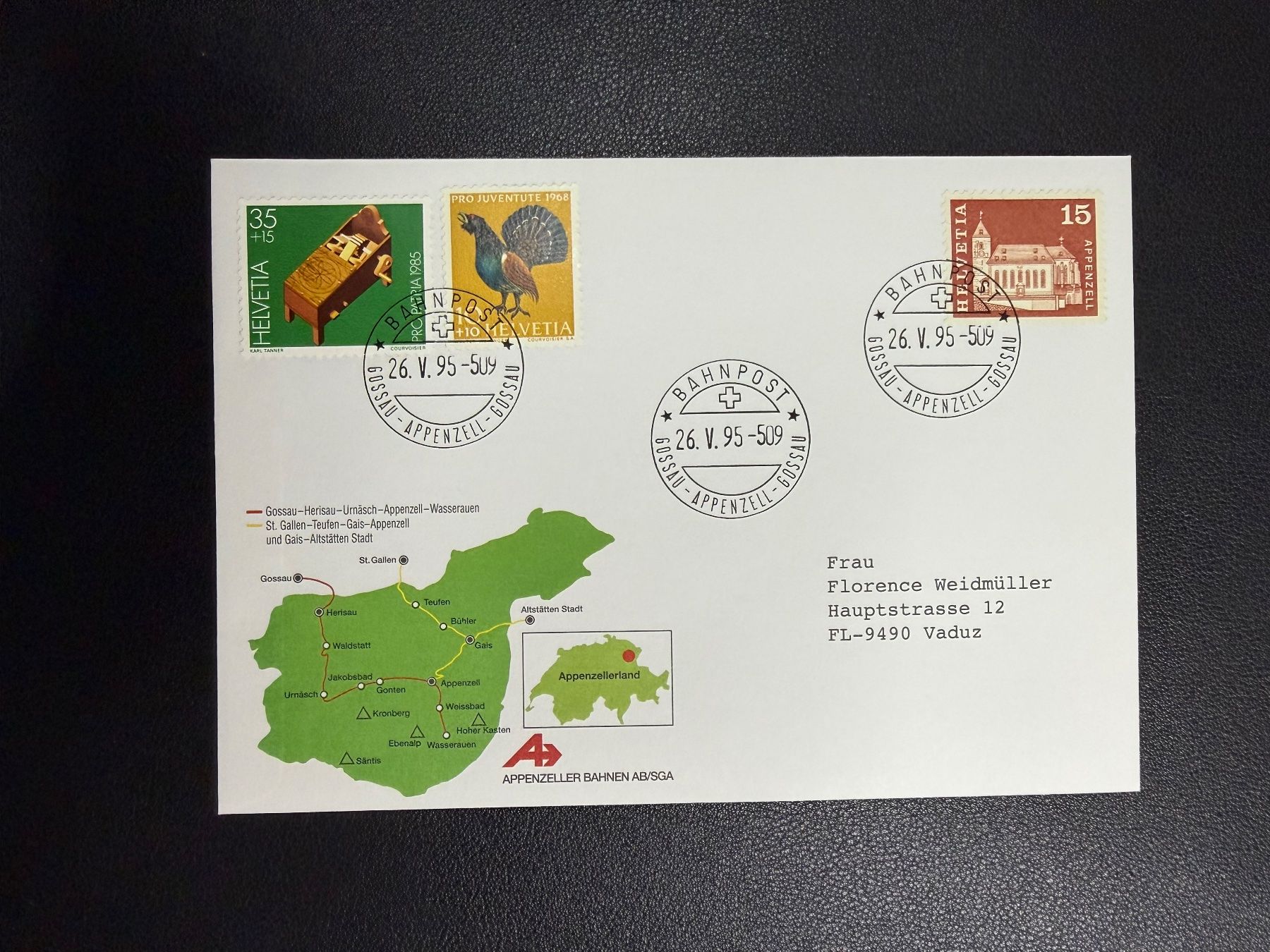 Tutti i francobolli: Bahnpostbeleg Appenzeller Bahnen 1995 – Usato da oberrüti venduto da jeanmei