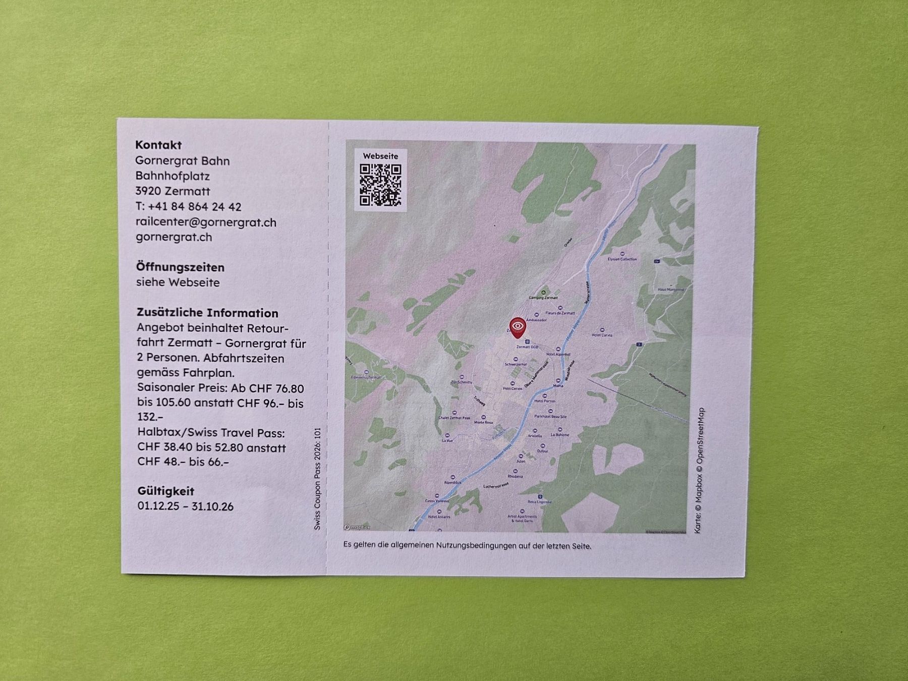 Buoni: GORNERGRAT REISEGUTSCHEIN 20 % – Nuovo (secondo la descrizione) da Ermatingen venduto da Monaco1215 1
