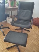 Sessel mit Hocker schwarz Leder 2-teilig guter Zustand