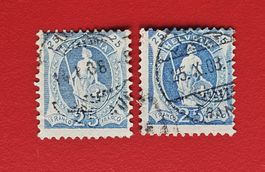 STEHENDE HELVETIA 25RP BLAU 87A 95A VERSCHOBENE ZÄHNUNG 1908