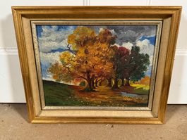 Gemälde Herbstlandschaft mit Bäumen gerahmt 30x22 cm