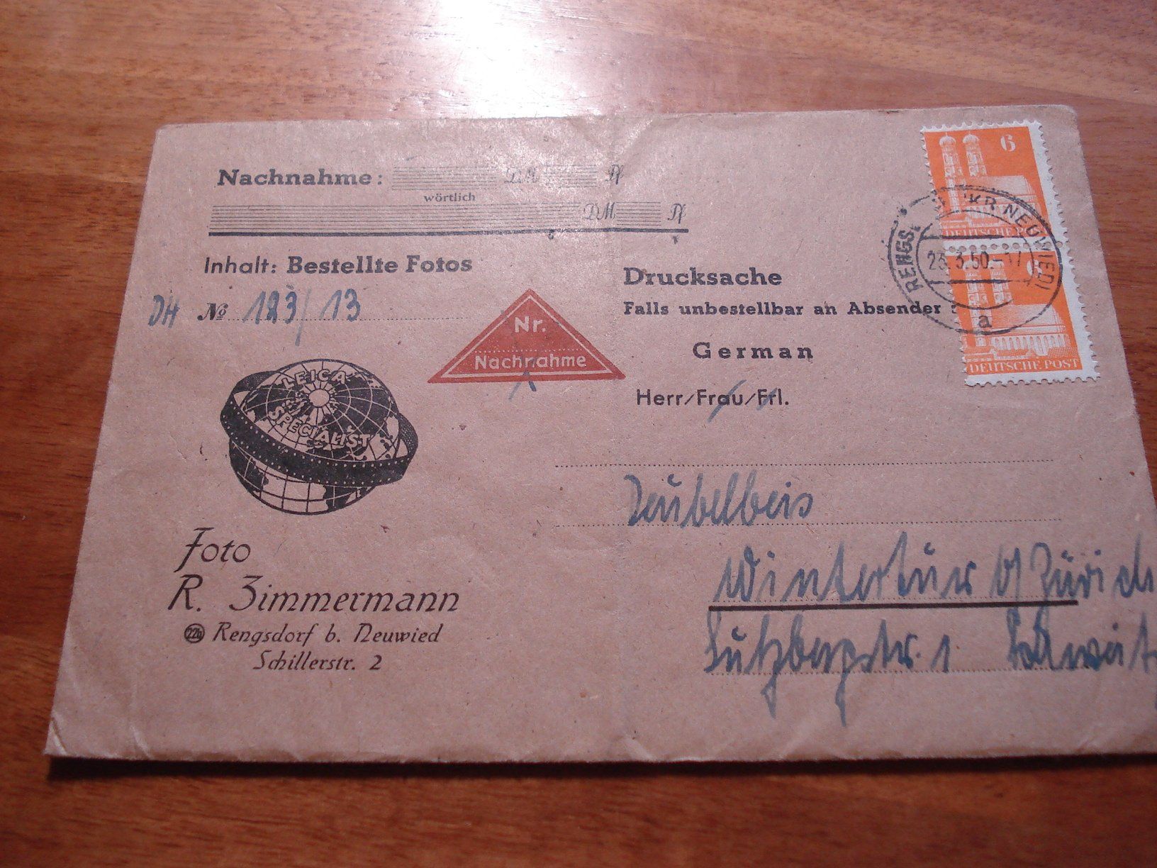 Tutti i francobolli: Brief Deutsche Post 1950, nach Winterthur, stark verschoben – Usato da Niederwil AG venduto da morostahu