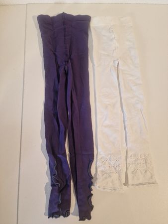 2er Set Mädchen Leggings/Strumpfhose Gr.128, Lila & Weiss