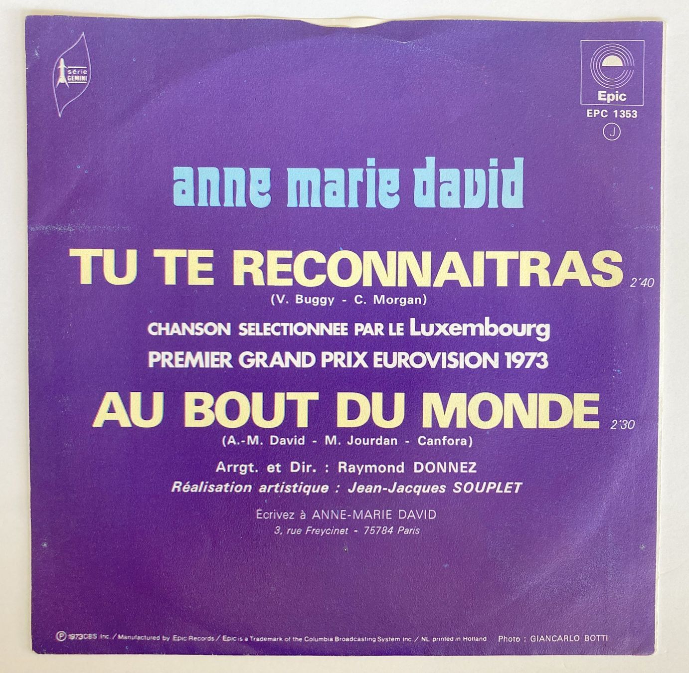 Schallplatten: ANNE MARIE DAVID - TU TE RECONNAITRAS – Gebraucht aus Bottens von hotter-than-hell 1