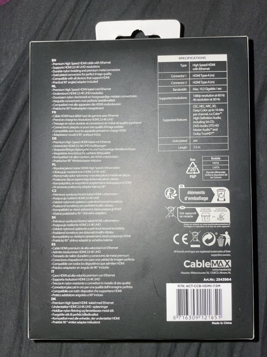 Cavi: HDMI Kabel 7.5Meter mit Winkeladapter neu – Nuovo e nell'imballaggio originale da Heiden venduto da fam_797q 1