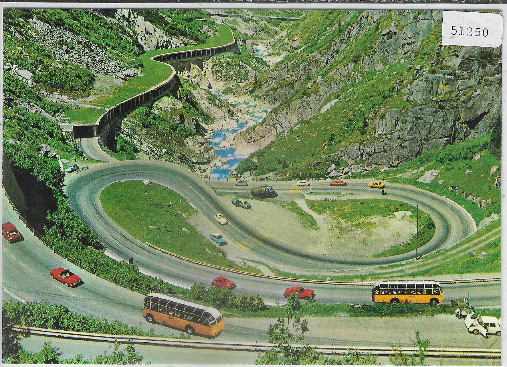 Ansichtskarten: Gotthardstrasse in der Schlucht - Postautos – Gebraucht aus Ettingen von Kartenplanet