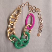 Collier fantaisie maillons colorés métal doré occasion