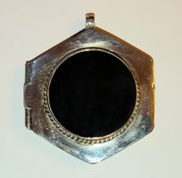 Gros pendentif boîte hexagonal en argent 925, pierre noire