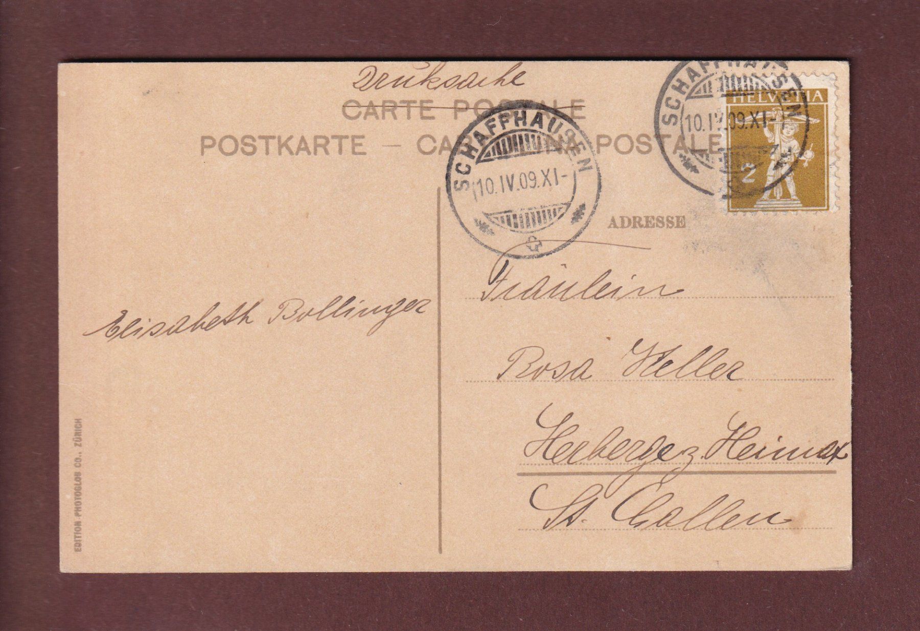 Cartoline postali: SCHAFFHAUSEN - Teilansicht - 1909 – Usato da Pully venduto da nicecards 1