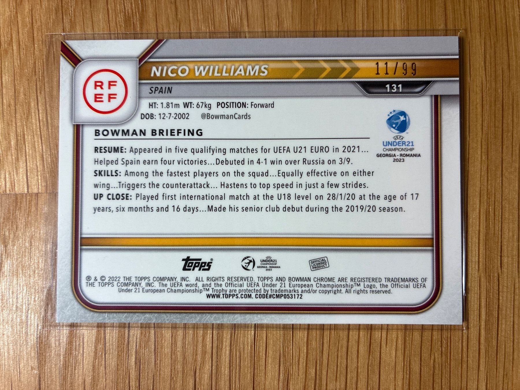Topps Carte collezionabili: Topps Bowman Chrome 1st Nico Williams Spanien /99 – Usato da Wangenried venduto da Garagara 1