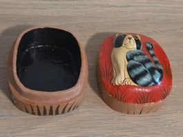 Süsse Vintage Holzdose mit Katze – Handgemalt Schmuckdose