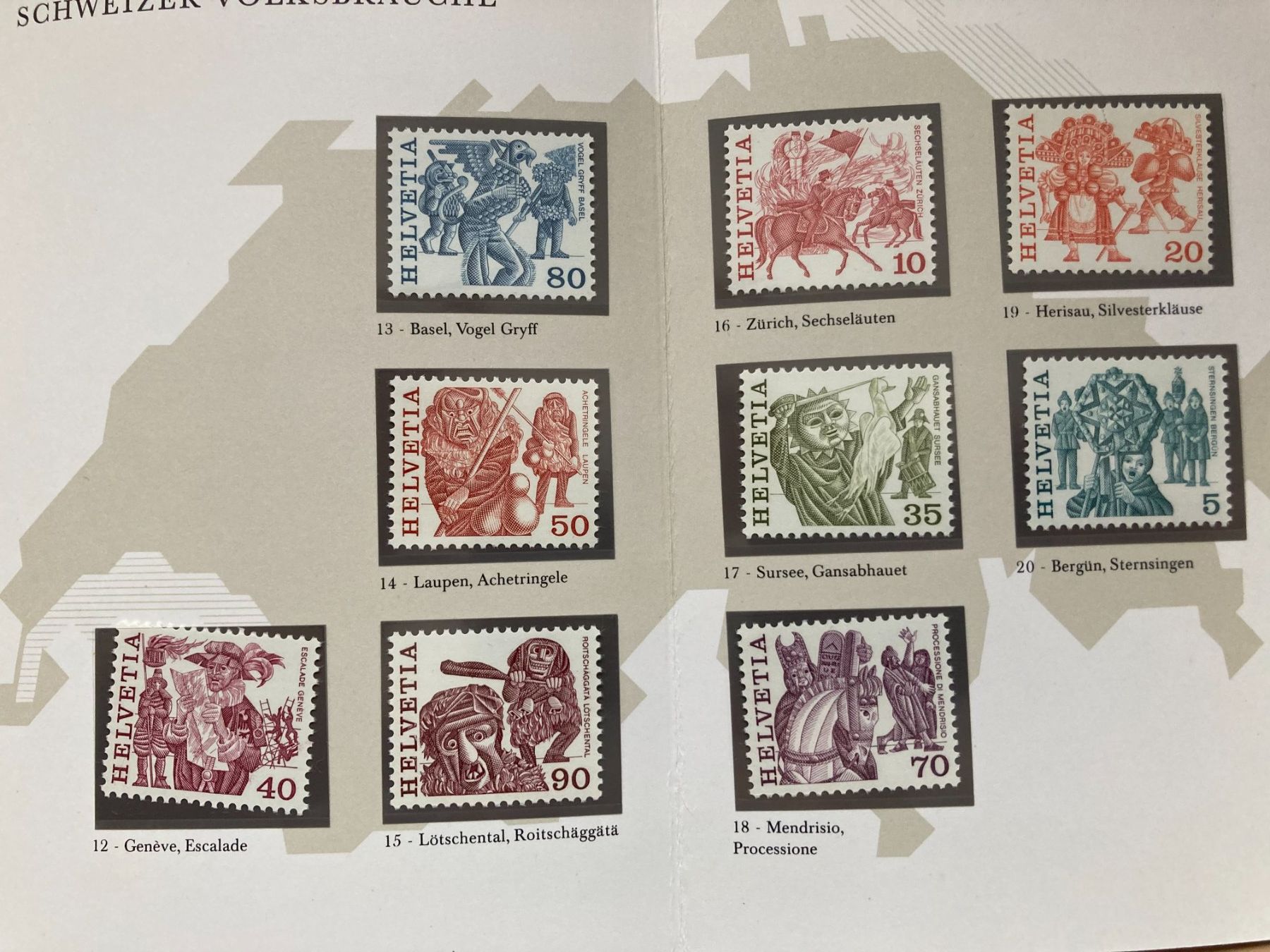 Tutti i francobolli: Schweiz 1977 Satz Volksbräuche postfrisch – Nuovo (secondo la descrizione) da Liestal venduto da schnueps