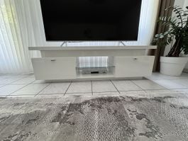 Weiss Hochglanz TV-Möbel mit Glastüre & Schubladen 🛋️