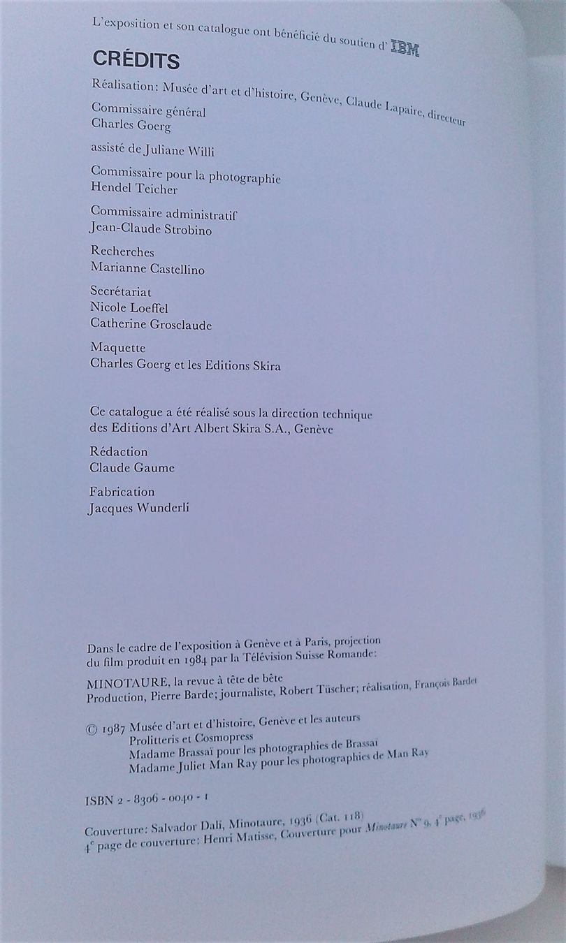 Libri: Regards sur Minotaure catalogue d'exposition – Usato da Lausanne venduto da LasloH 2