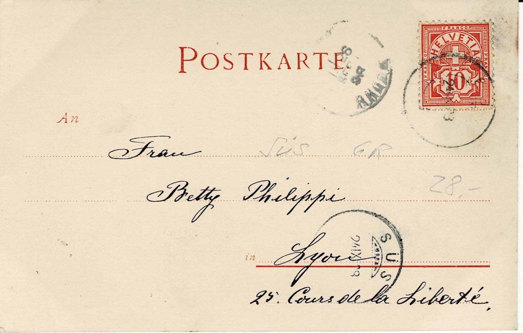 Cartoline postali: Gruss aus SÜS mit Hotel Schweizerhof GR gel. 1908? – Usato da Hergiswil NW venduto da Kartenfrau 1