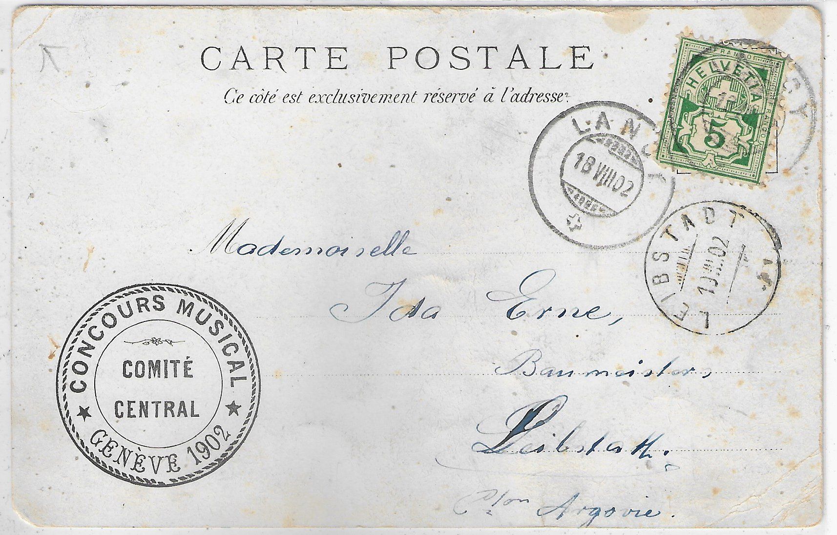 Ansichtskarten: Concours Musical Genece 1902 – Gebraucht aus Ettingen von Kartenplanet 1