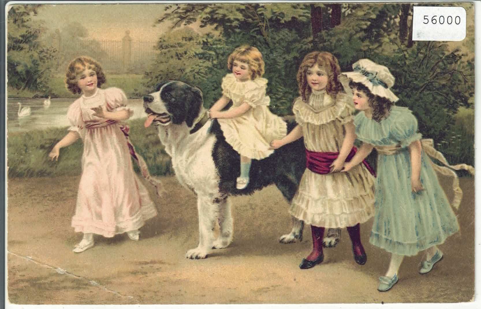 Ansichtskarten: Modische Mädchen mit Hund - Litho – Defekt aus Ettingen von Kartenplanet