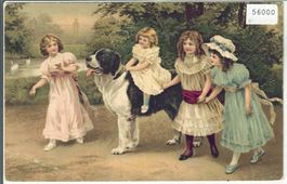 Modische Mädchen mit Hund - Litho