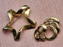 zwei elegante Vintage Broschen in Gold-Ton Gross. Unikat