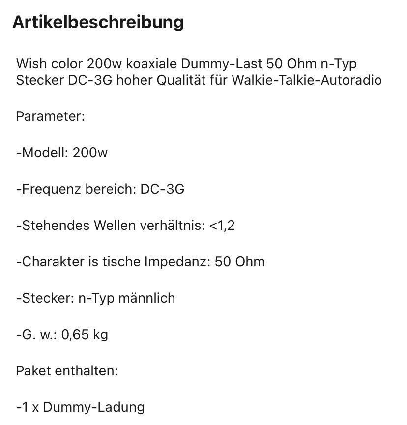 Funktechnik: Amateurfunk Dummyload 200 Watt 50 Ohm – Neu und originalverpackt aus St. Gallen von Radiomania-Schweiz 1