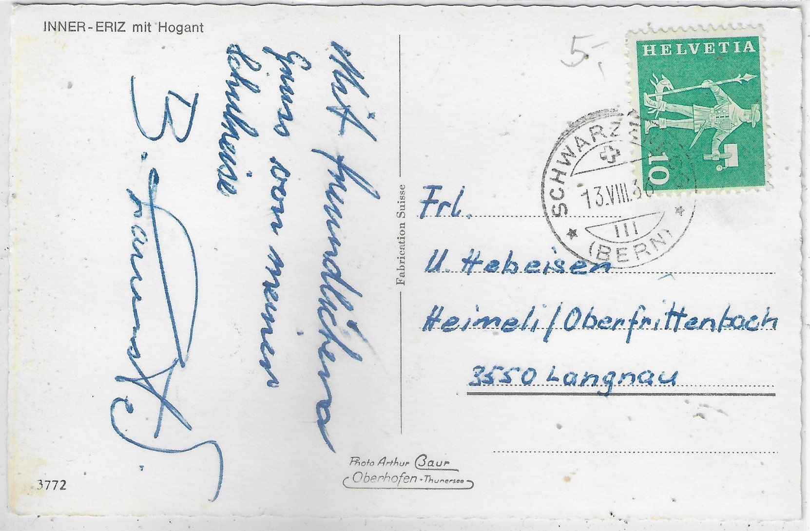 Cartoline postali: Inner-Eriz mit Hogant – Usato da Ettingen venduto da Kartenplanet 1