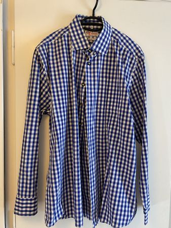 Südtiroler Trachtenhemd, blau-weiss kariert, Gr. XL