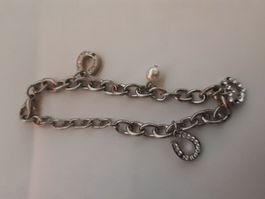 KETTE silberig Armketteli Hufeisen Herz Perle / 22cm lang
