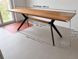 Esstisch aus Holz mit Metallgestell 200x90cm gebraucht