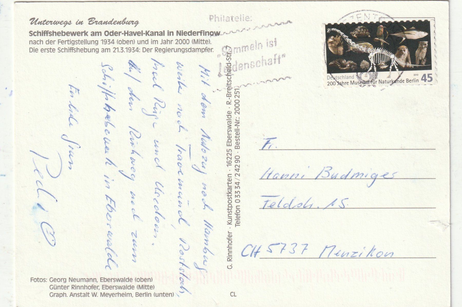 Cartoline postali: Schiffshebewek  Niederfinow – Usato da Lumbrein venduto da made02 1