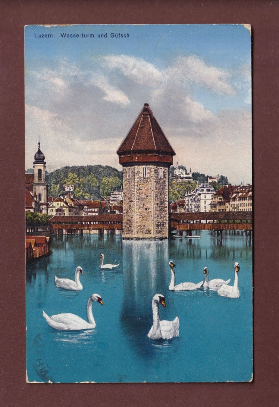 Cartoline postali: LUZERN - Wasserturm - Schwanen - Gütsch - 1926 – Usato da Pully venduto da nicecards-shop