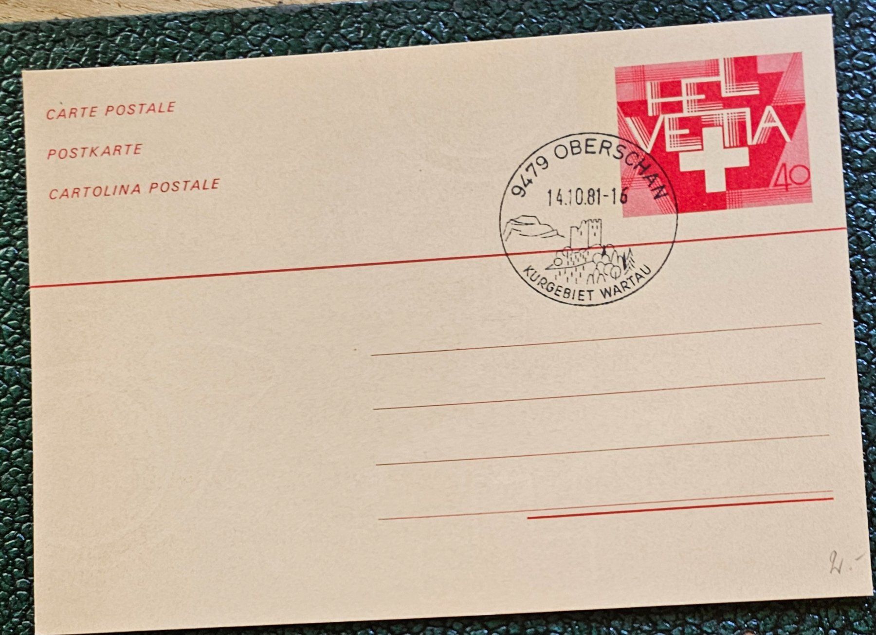 Tutti i francobolli: Ganzsache mit Sst OBERSCHAN .14.10.81 – Nuovo (secondo la descrizione) da Les Valettes venduto da Nuba1