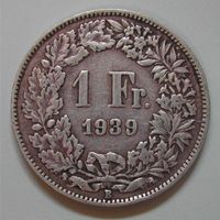 036 CH, 1 FRANKEN 1939 B, ABART, SILBER, ss