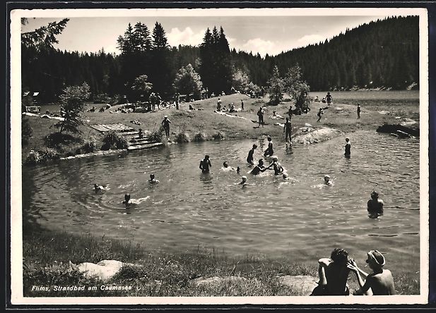 Cartoline postali: Flims, Strandbad am Caumasee mit Badende – Usato da Berlin venduto da bartko-reher