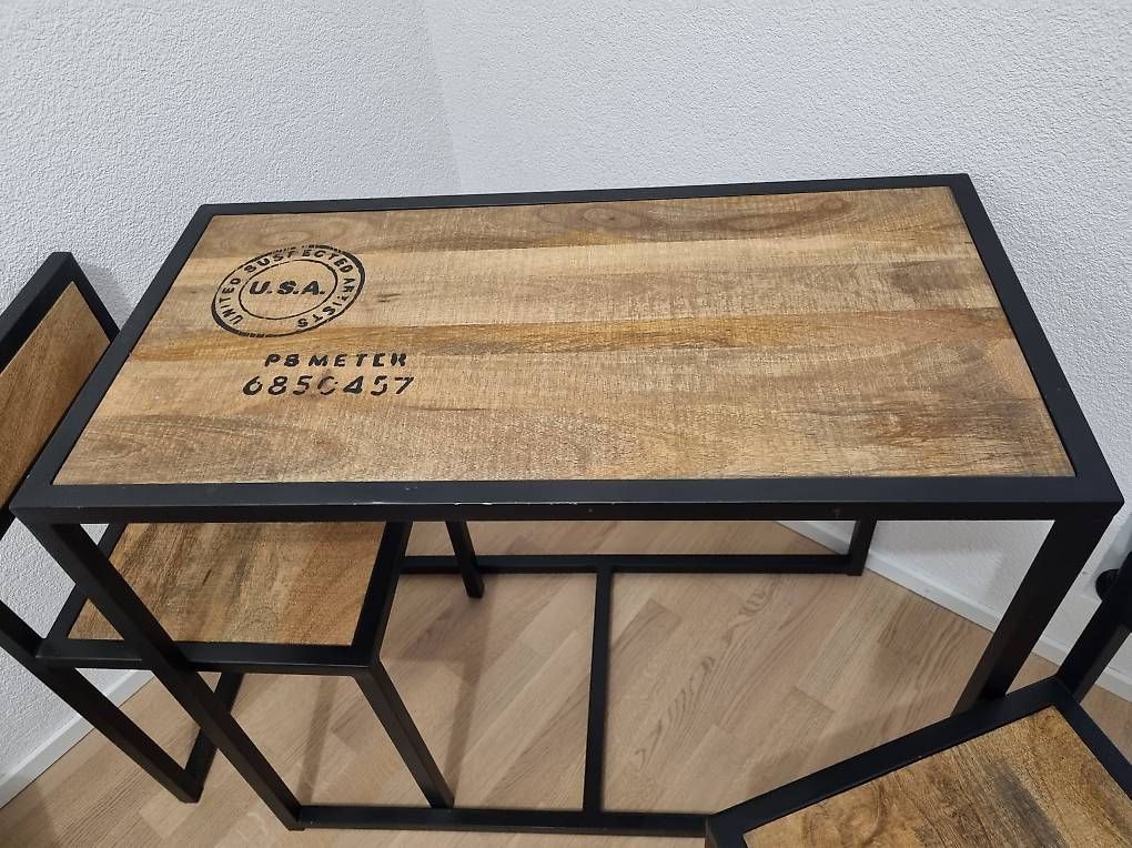 Set di tavolo e panche: Table style industriel et ses 2 chaises – Usato da Châtelaine venduto da sal_65gn 1