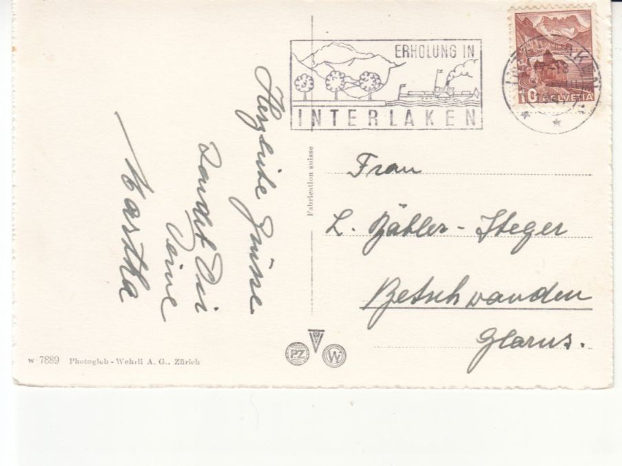 Cartoline postali: Interlaken 1947 – Usato da Bürglen TG venduto da StampGraf 1