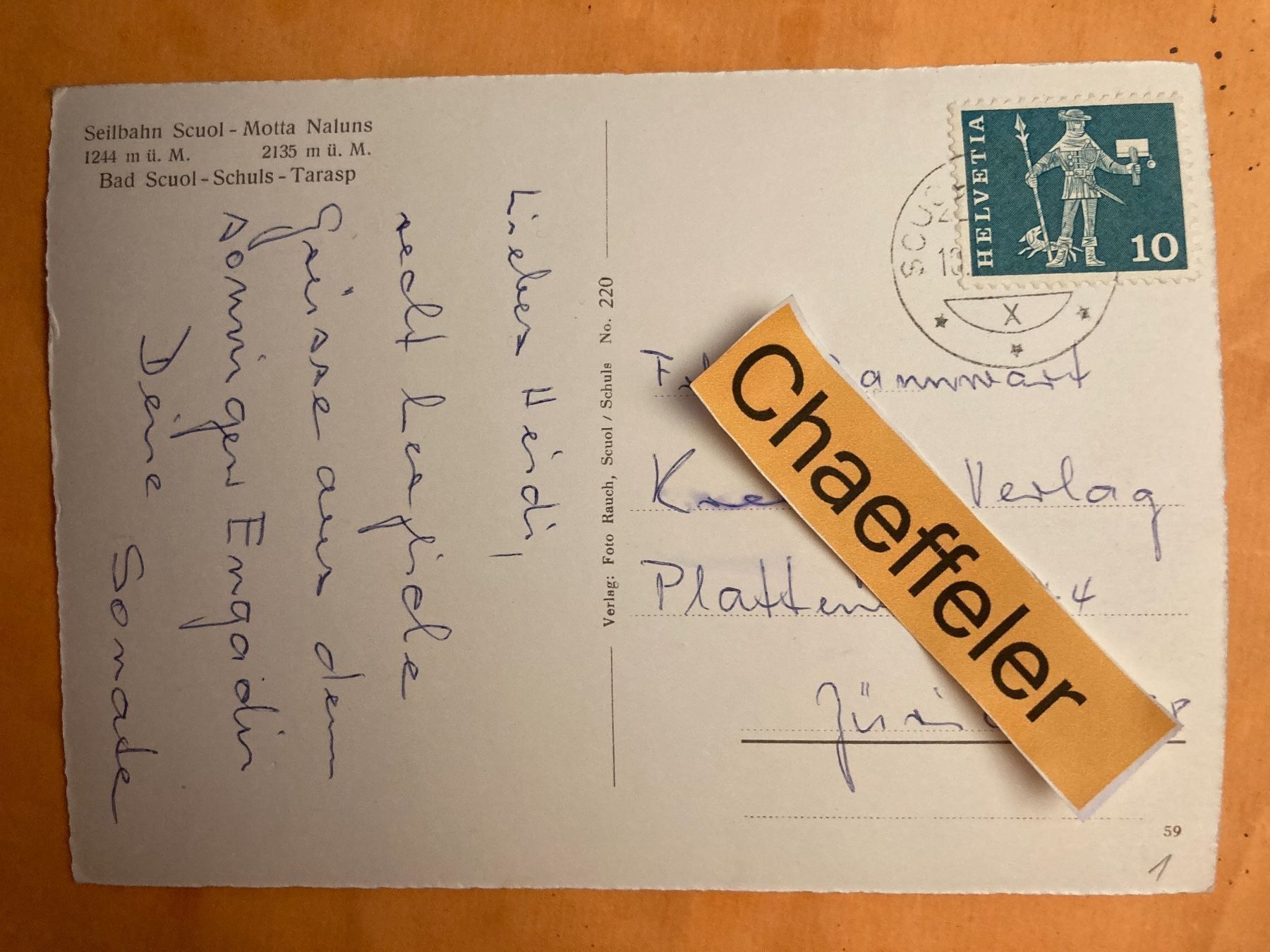 Cartoline postali: Seilbahn Scuol - Motta Naluns – Usato da Zürich venduto da Chaeffeler 1