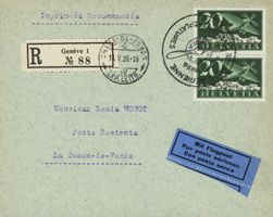 1928: NHORA Flug Genf-La Chaux-de-Fonds, R-Brief