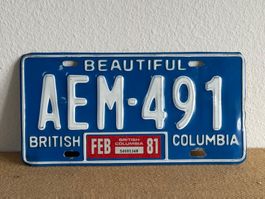 Autonummer Nummernschild BRITISH COLUMBIA Kanada 1981