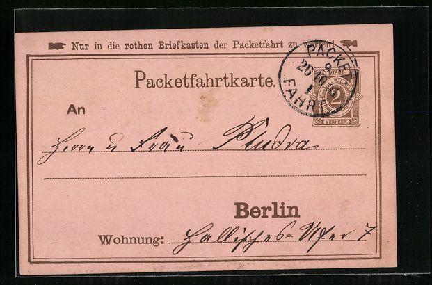Cartes postales: Berlin, Packetfahrtkarte, Private Stadtp – D'occasion à Berlin par bartko-reher