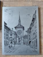 Schöner Kupferstich  Zytgloggeturm aud Holzplatte