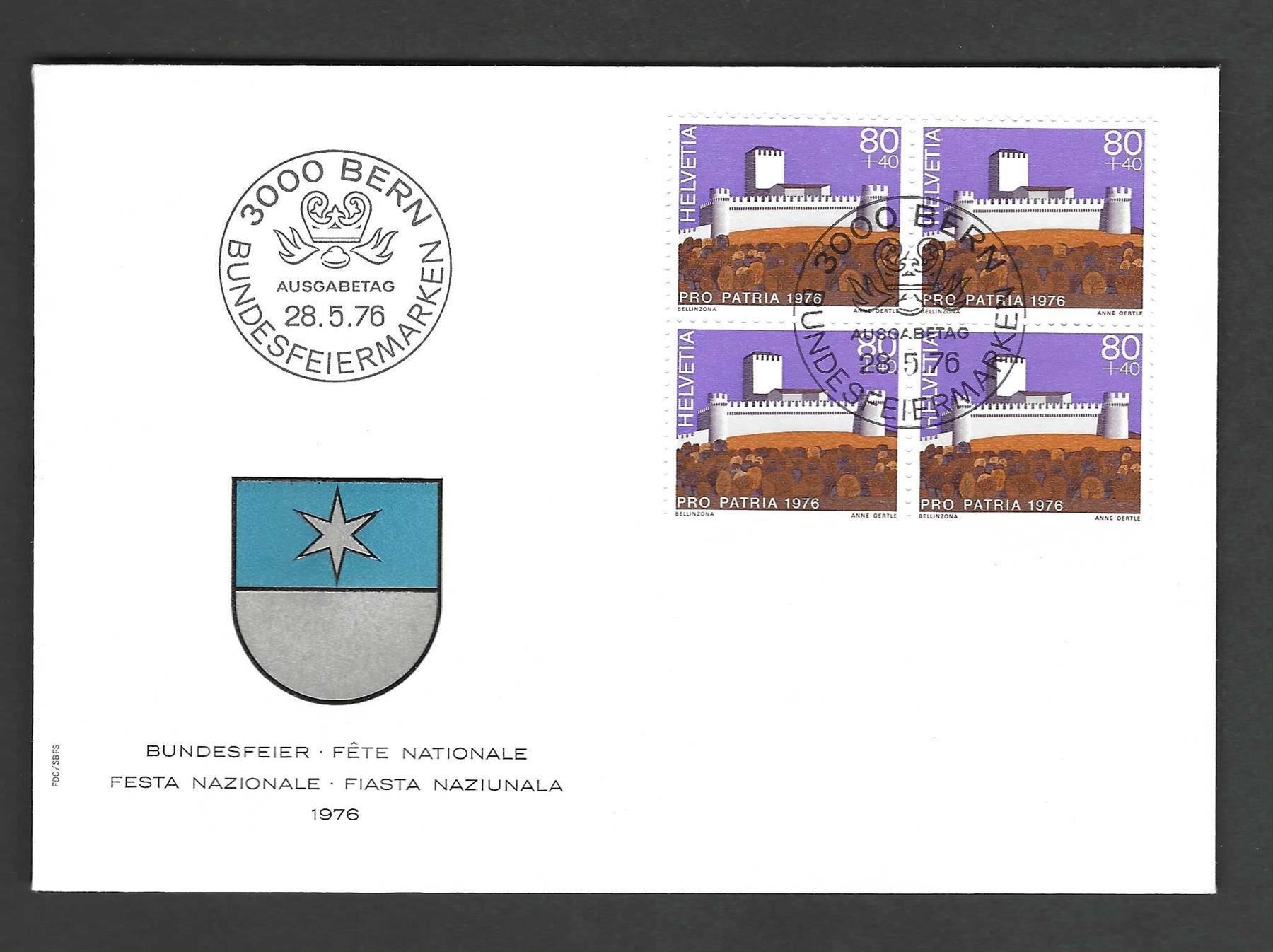 Alle Briefmarken: CH FDC Pro Patria  Viereblock 1976 – Neu und originalverpackt aus Koblenz von Markenhimmel