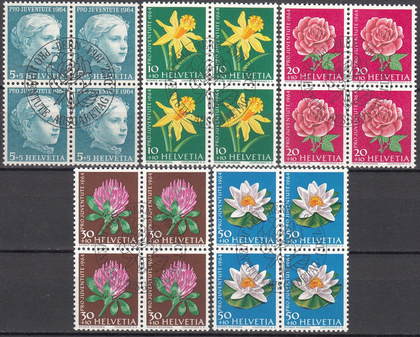 Alle Briefmarken: SBK J205 - J209 im 4er-Block mit ET – Gebraucht aus Bürglen TG von StampGraf